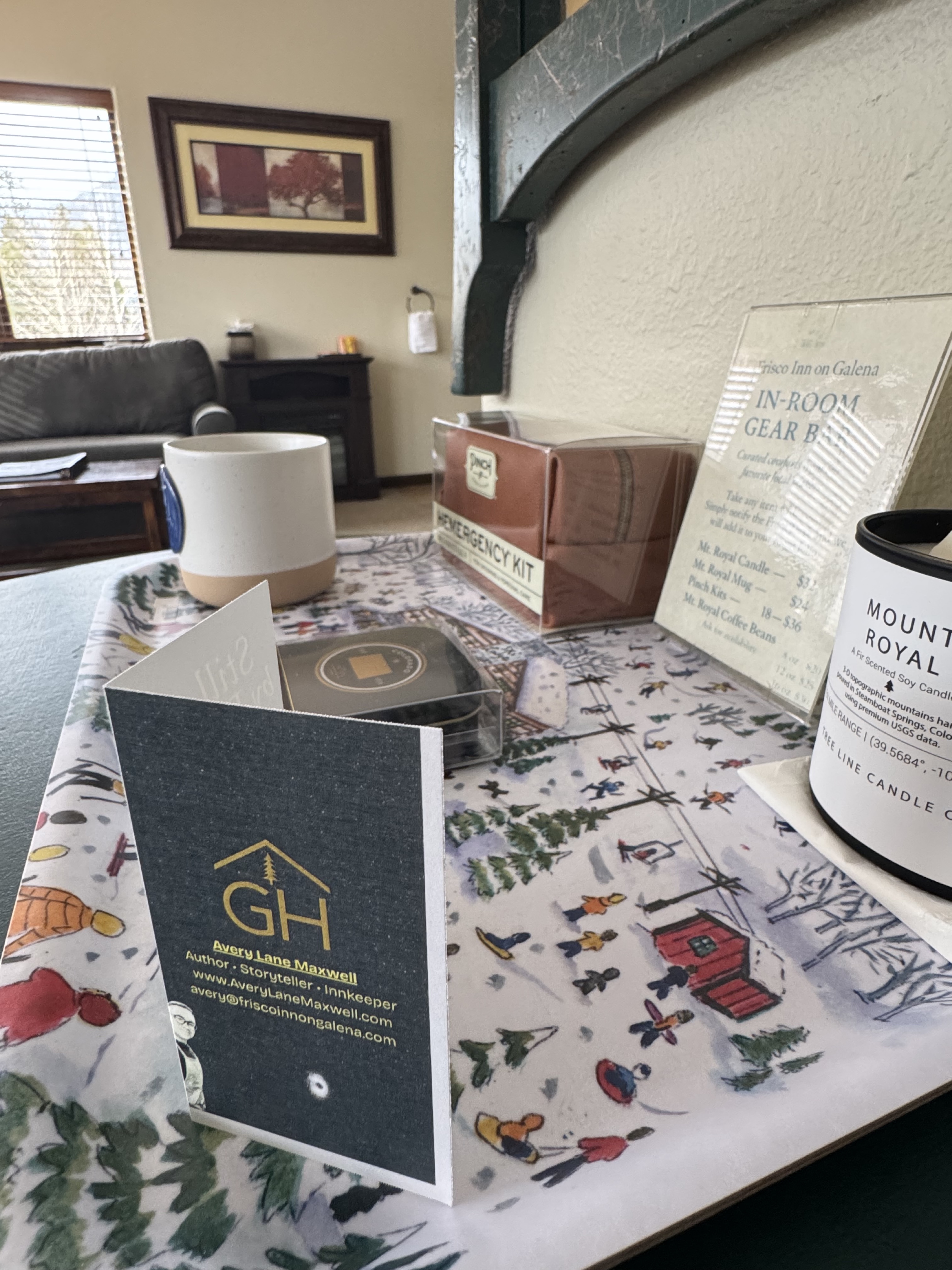 Detail of tray amenities on illustrated winter tray